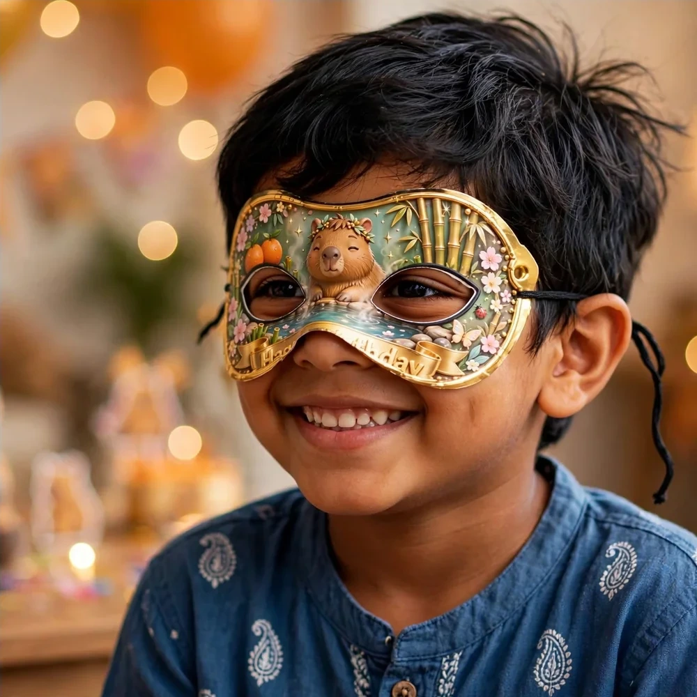 Capybara Theme Party Mask Birthday Party Supplies (PACK OF 12) - 280 GSM Cardstock with Soft Stretchable Elastic Band (7 Inches wide) - Premium Party Decor Supply by Party Decor Mall - View 4