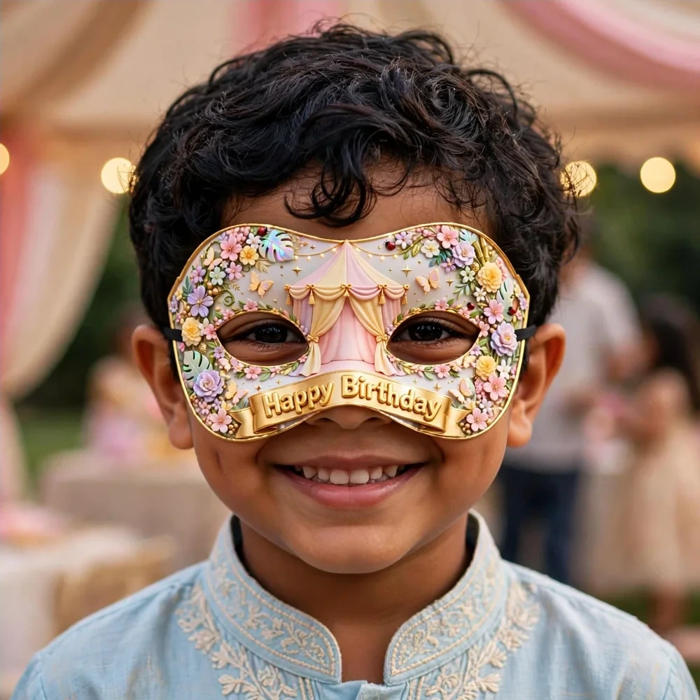 Canopy Tent Decor Theme Party Mask Birthday Party Supplies (PACK OF 12) - 280 GSM Cardstock with Soft Stretchable Elastic Band (7 Inches wide) - Premium Party Decor Supply by Party Decor Mall - View 4