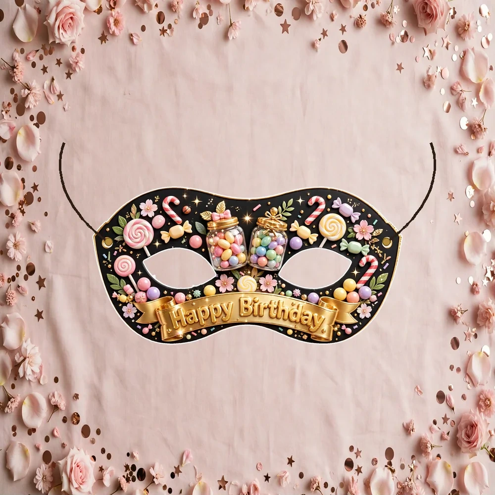 Candy Shop Theme Party Mask Birthday Party Supplies (PACK OF 12) - 280 GSM Cardstock with Soft Stretchable Elastic Band (7 Inches wide) - Premium Party Decor Supply by Party Decor Mall - View 1