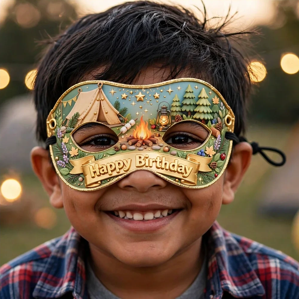 Camping Theme Party Mask Birthday Party Supplies (PACK OF 12) - 280 GSM Cardstock with Soft Stretchable Elastic Band (7 Inches wide) - Premium Party Decor Supply by Party Decor Mall - View 4