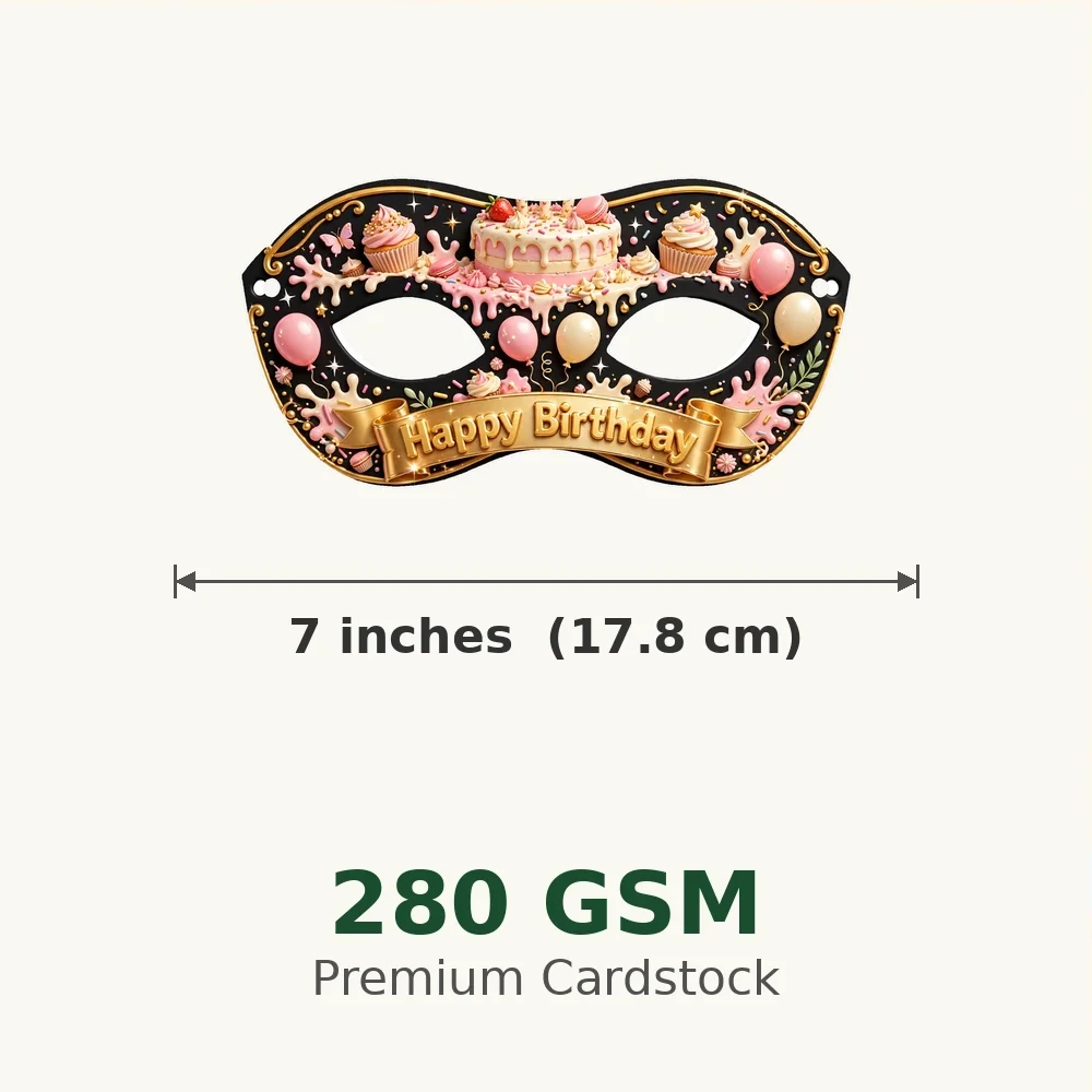 Cake Smash Theme Party Mask Birthday Party Supplies (PACK OF 12) - 280 GSM Cardstock with Soft Stretchable Elastic Band (7 Inches wide) - Premium Party Decor Supply by Party Decor Mall - View 3