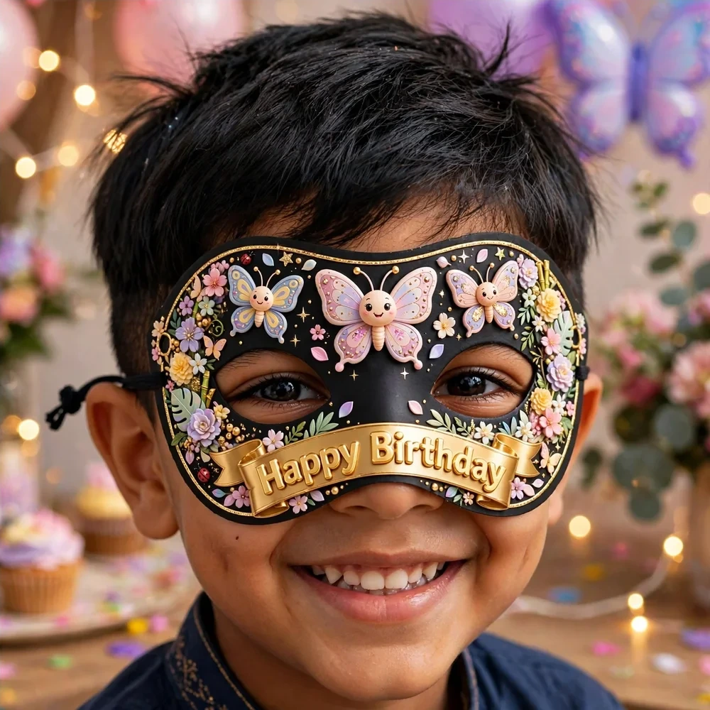 Butterfly Theme Party Mask Birthday Party Supplies (PACK OF 12) - 280 GSM Cardstock with Soft Stretchable Elastic Band (7 Inches wide) - Premium Party Decor Supply by Party Decor Mall - View 4