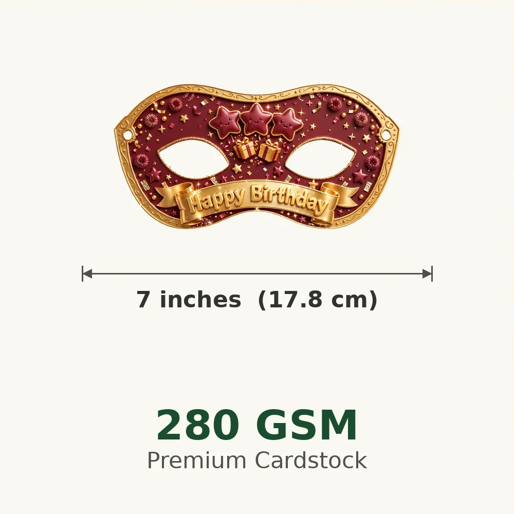 Burgundy Theme Party Mask Birthday Party Supplies (PACK OF 12) - 280 GSM Cardstock with Soft Stretchable Elastic Band (7 Inches wide) - Premium Party Decor Supply by Party Decor Mall - View 3
