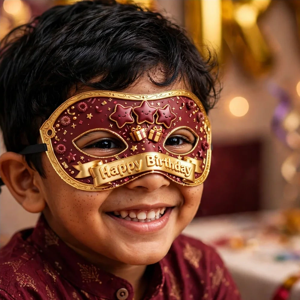 Burgundy Theme Party Mask Birthday Party Supplies (PACK OF 12) - 280 GSM Cardstock with Soft Stretchable Elastic Band (7 Inches wide) - Premium Party Decor Supply by Party Decor Mall - View 4