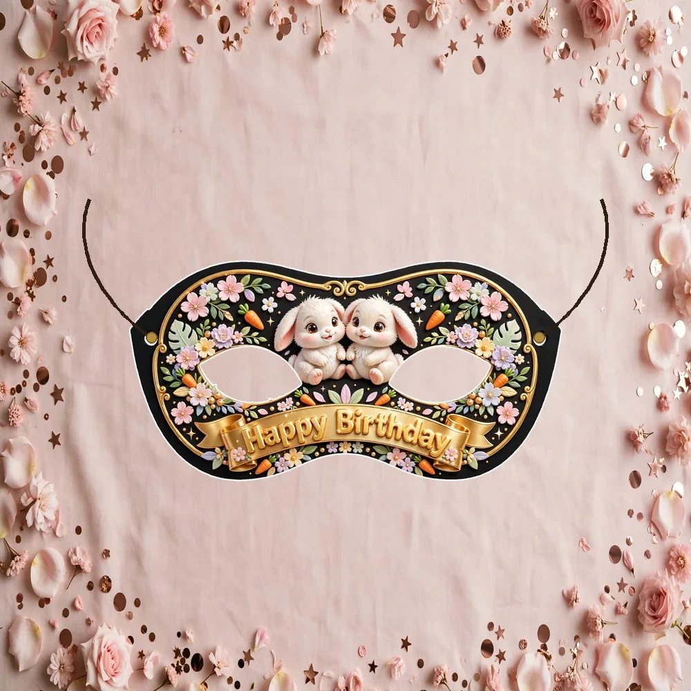 Bunny Theme Party Mask Birthday Party Supplies (PACK OF 12) - 280 GSM Cardstock with Soft Stretchable Elastic Band (7 Inches wide)