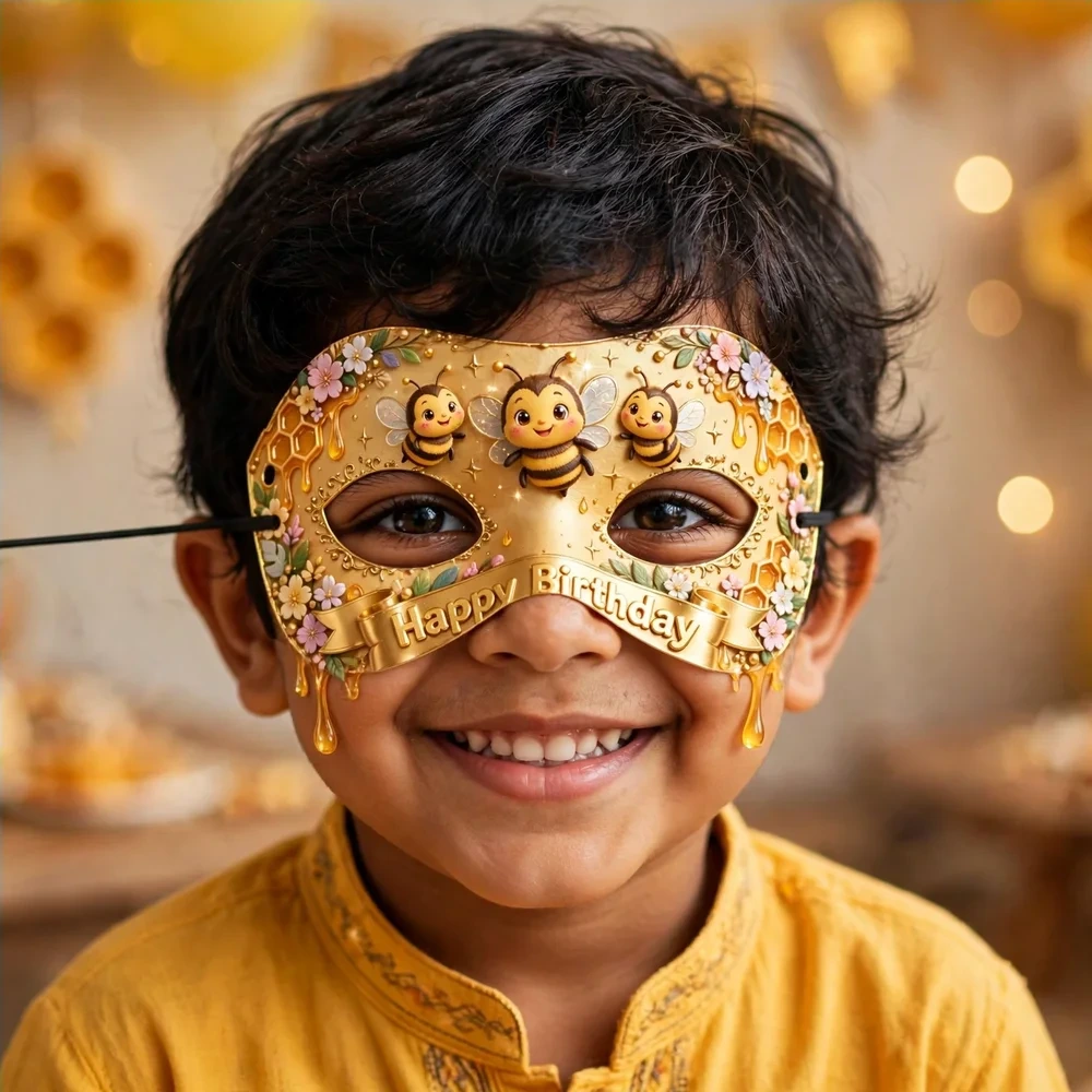Bumble Bee Theme Party Mask Birthday Party Supplies (PACK OF 12) - 280 GSM Cardstock with Soft Stretchable Elastic Band (7 Inches wide) - Premium Party Decor Supply by Party Decor Mall - View 4
