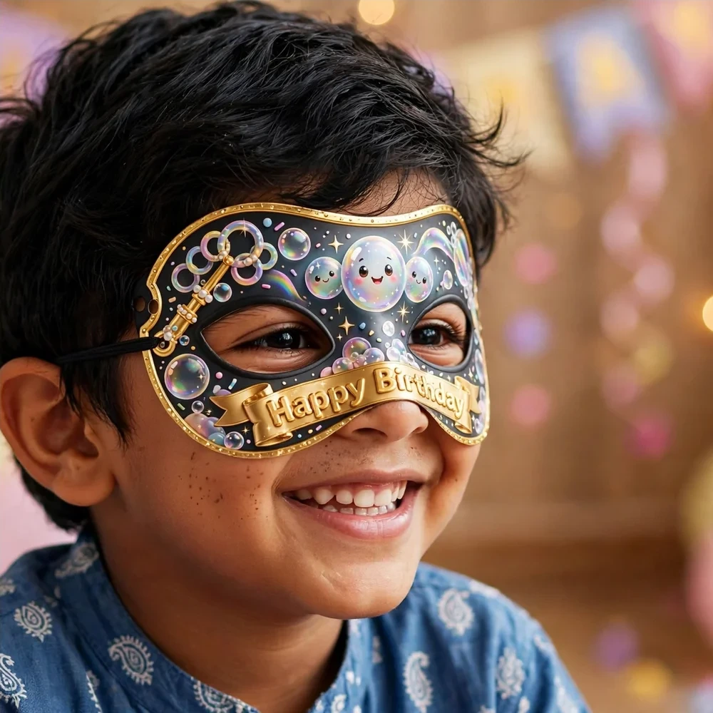 Bubbles Theme Party Mask Birthday Party Supplies (PACK OF 12) - 280 GSM Cardstock with Soft Stretchable Elastic Band (7 Inches wide) - Premium Party Decor Supply by Party Decor Mall - View 4
