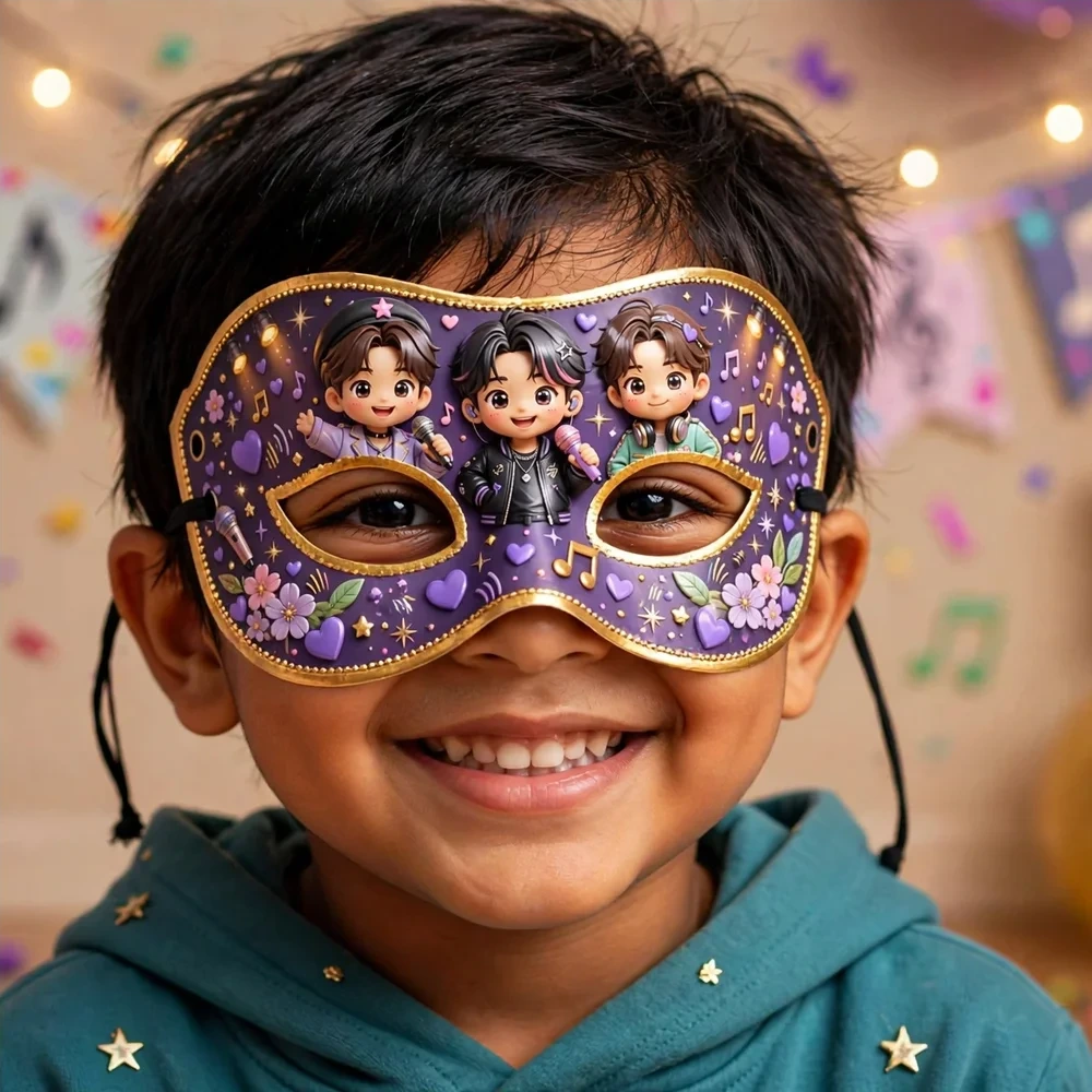 BTS Theme Party Mask Birthday Party Supplies (PACK OF 12) - 280 GSM Cardstock with Soft Stretchable Elastic Band (7 Inches wide) - Premium Party Decor Supply by Party Decor Mall - View 4