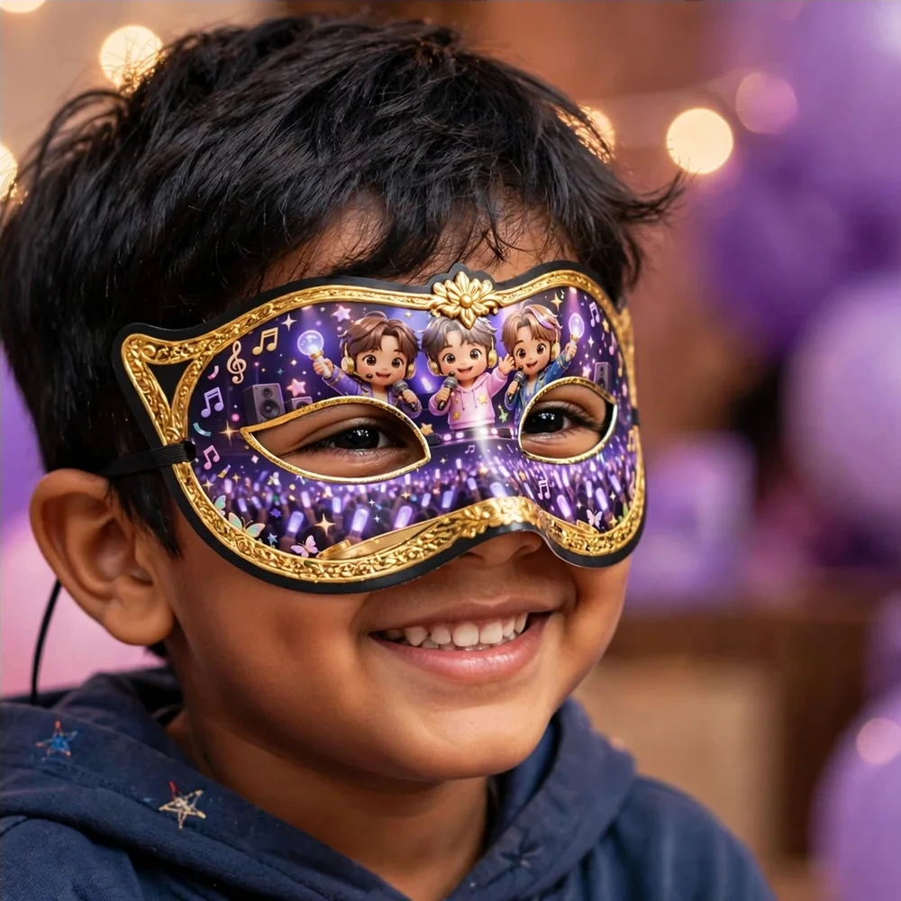 BTS Theme Party Mask Birthday Party Supplies (PACK OF 12) - 280 GSM Cardstock with Soft Stretchable Elastic Band (7 Inches wide) - Premium Party Decor Supply by Party Decor Mall - View 4