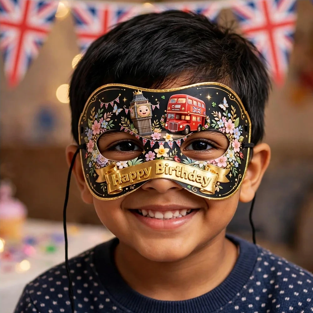 British Theme Party Mask Birthday Party Supplies (PACK OF 12) - 280 GSM Cardstock with Soft Stretchable Elastic Band (7 Inches wide) - Premium Party Decor Supply by Party Decor Mall - View 4