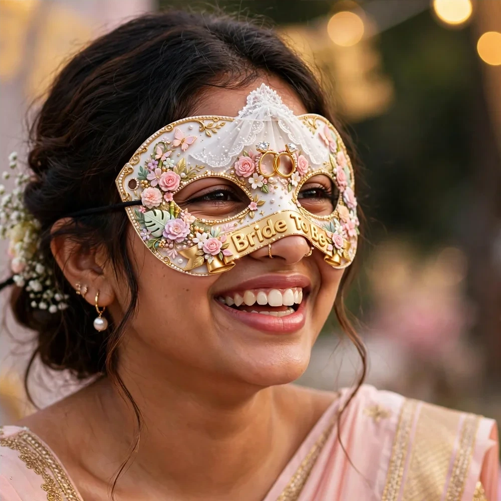 Bridal Shower Theme Party Mask Birthday Party Supplies (PACK OF 12) - 280 GSM Cardstock with Soft Stretchable Elastic Band (7 Inches wide) - Premium Party Decor Supply by Party Decor Mall - View 4