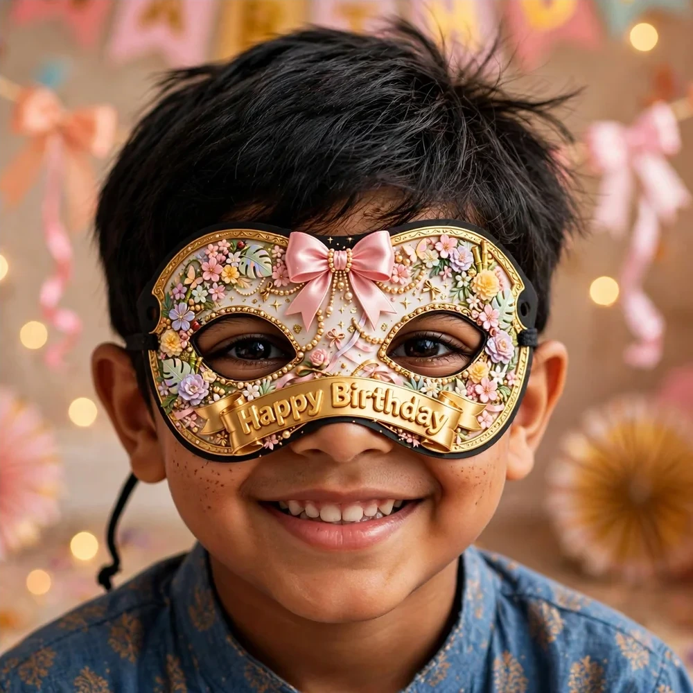 Bows & Ribbons Theme Party Mask Birthday Party Supplies (PACK OF 12) - 280 GSM Cardstock with Soft Stretchable Elastic Band (7 Inches wide) - Premium Party Decor Supply by Party Decor Mall - View 4