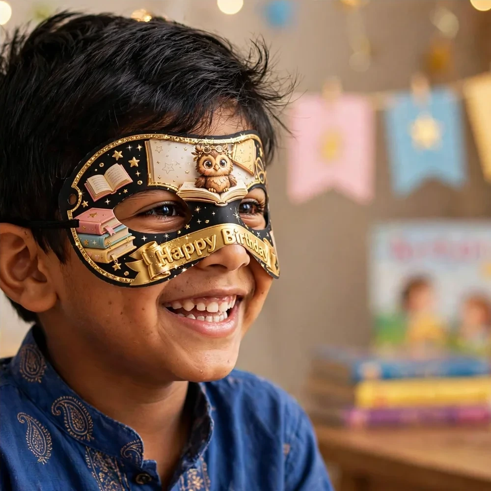 Books Theme Party Mask Birthday Party Supplies (PACK OF 12) - 280 GSM Cardstock with Soft Stretchable Elastic Band (7 Inches wide) - Premium Party Decor Supply by Party Decor Mall - View 4