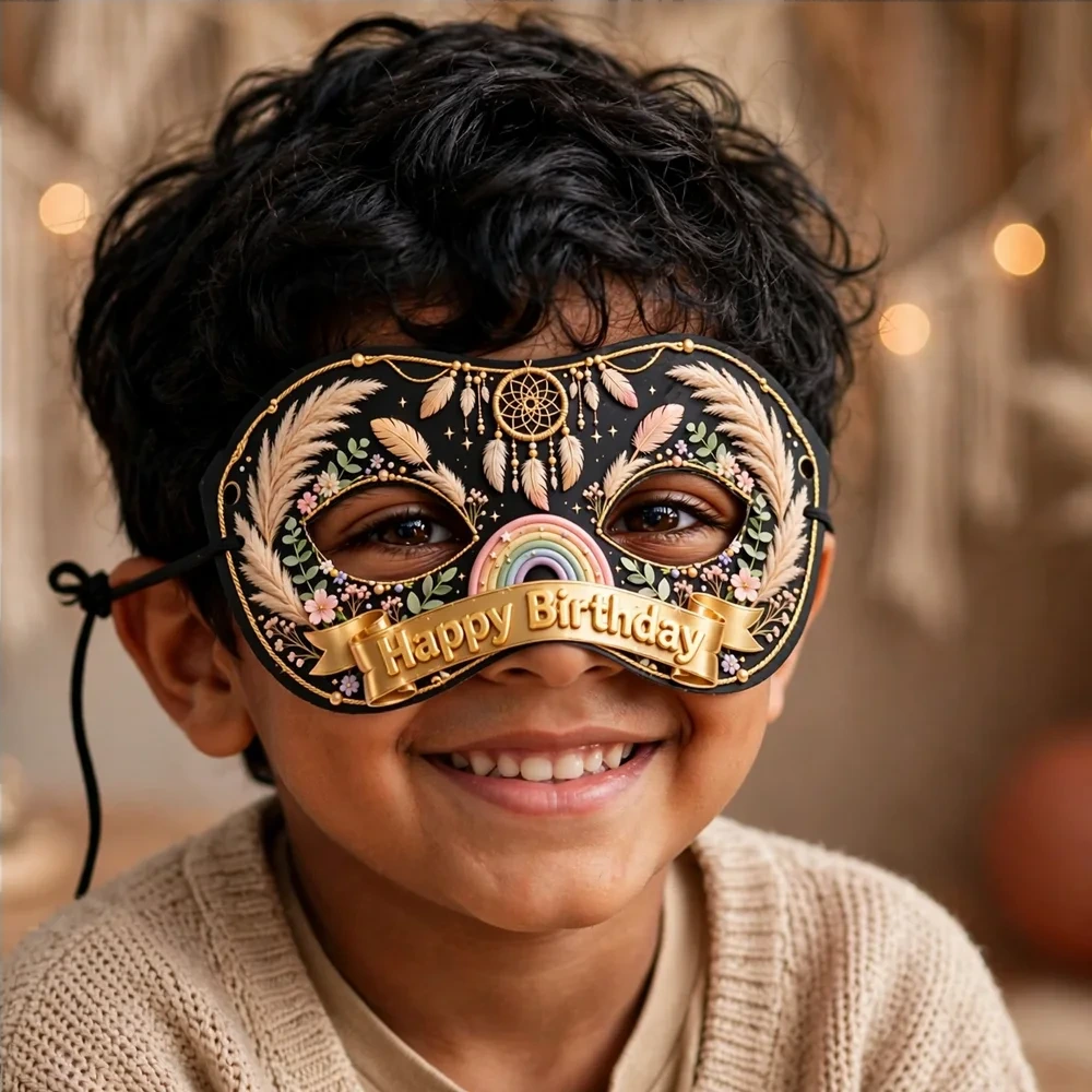 Boho Theme Party Mask Birthday Party Supplies (PACK OF 12) - 280 GSM Cardstock with Soft Stretchable Elastic Band (7 Inches wide) - Premium Party Decor Supply by Party Decor Mall - View 4