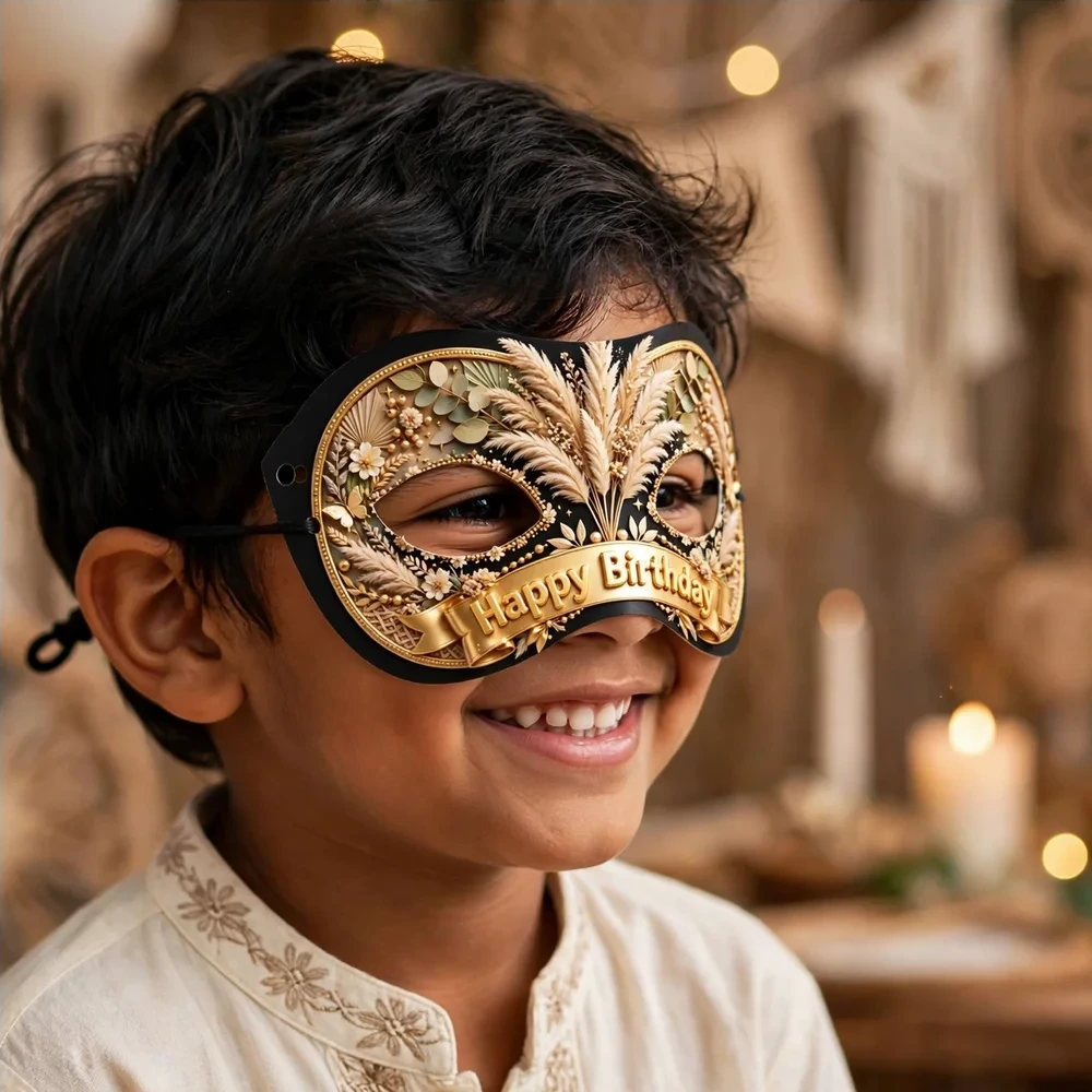 Boho Chic Theme Party Mask Birthday Party Supplies (PACK OF 12) - 280 GSM Cardstock with Soft Stretchable Elastic Band (7 Inches wide) - Premium Party Decor Supply by Party Decor Mall - View 4