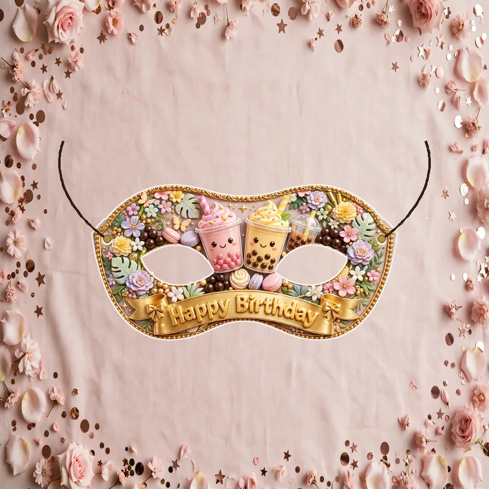 Tea Party Theme Party Mask Birthday Party Supplies (PACK OF 12) - 280 GSM Cardstock with Soft Stretchable Elastic Band (7 Inches wide) - Premium Party Decor Supply by Party Decor Mall - View 1