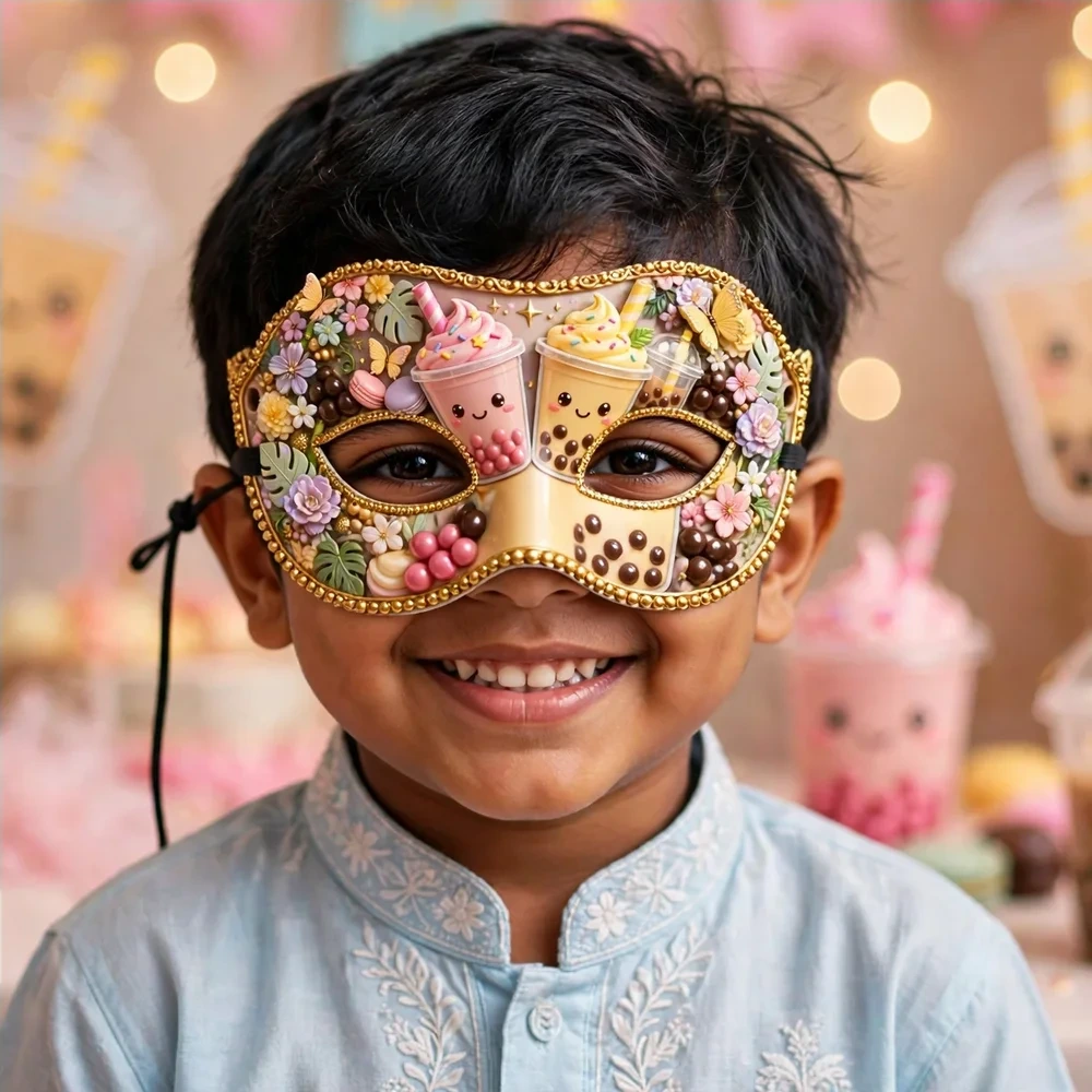 Tea Party Theme Party Mask Birthday Party Supplies (PACK OF 12) - 280 GSM Cardstock with Soft Stretchable Elastic Band (7 Inches wide) - Premium Party Decor Supply by Party Decor Mall - View 4