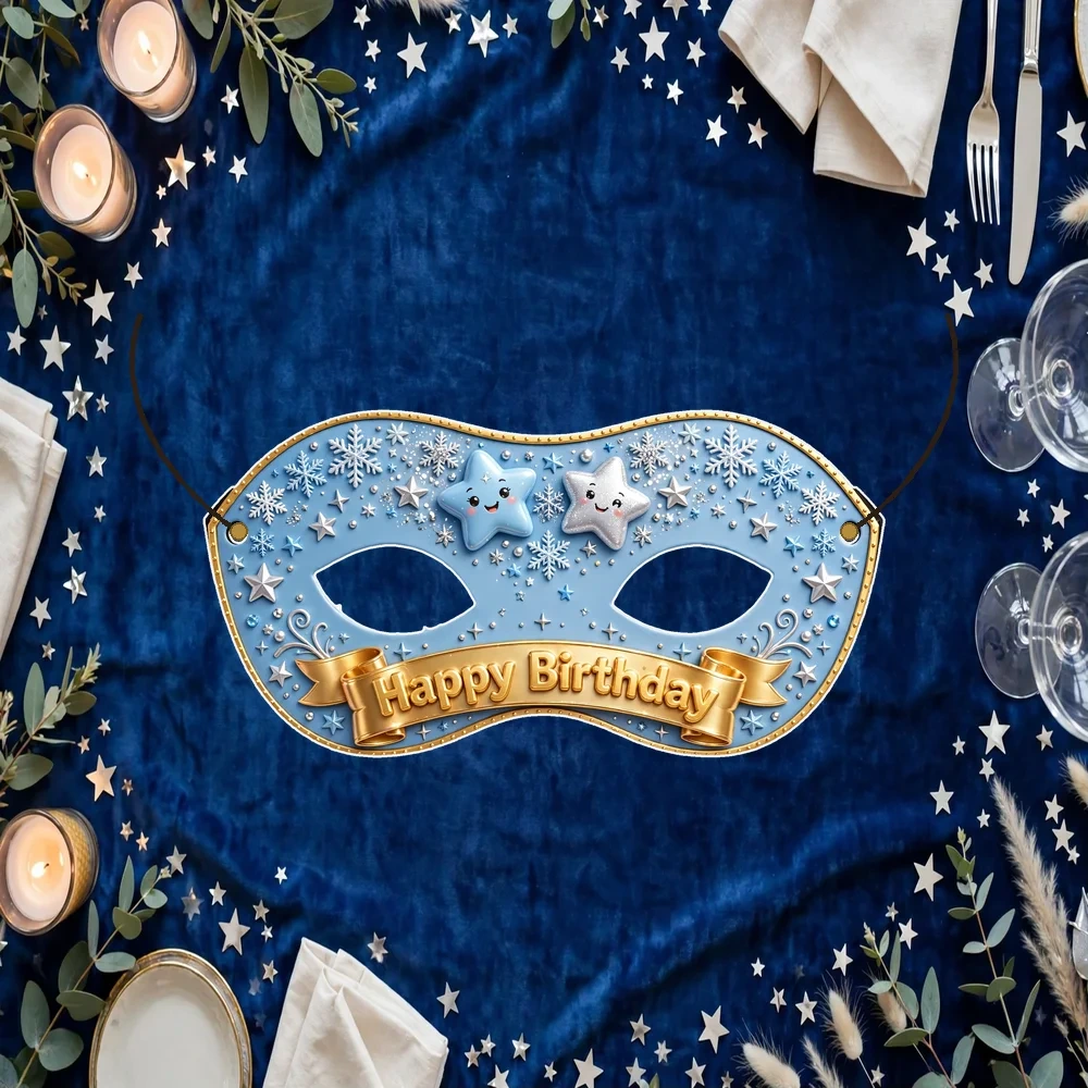Blue Silver Theme Party Mask Birthday Party Supplies (PACK OF 12) - 280 GSM Cardstock with Soft Stretchable Elastic Band (7 Inches wide) - Premium Party Decor Supply by Party Decor Mall - View 1
