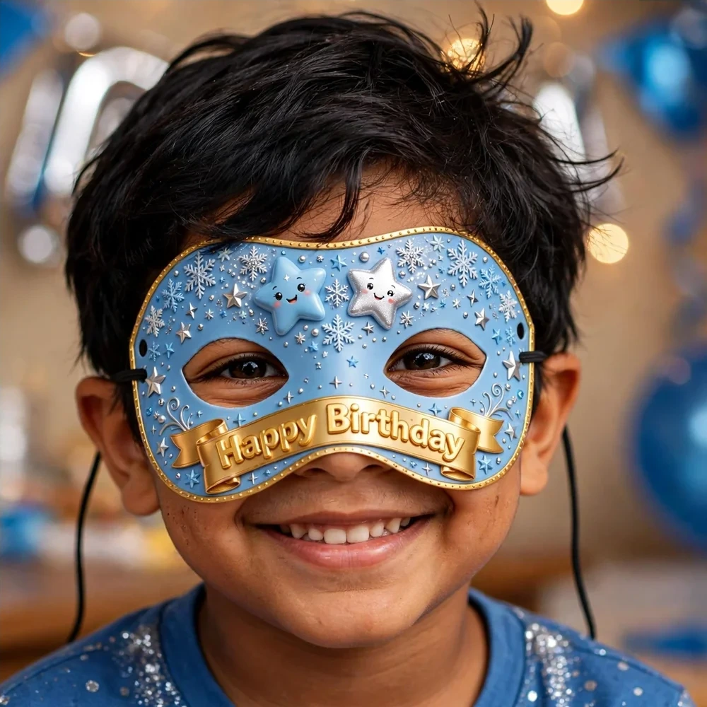 Blue Silver Theme Party Mask Birthday Party Supplies (PACK OF 12) - 280 GSM Cardstock with Soft Stretchable Elastic Band (7 Inches wide) - Premium Party Decor Supply by Party Decor Mall - View 4