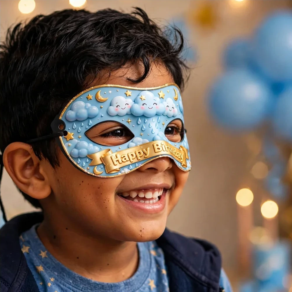 Blue Clouds Theme Party Mask Birthday Party Supplies (PACK OF 12) - 280 GSM Cardstock with Soft Stretchable Elastic Band (7 Inches wide) - Premium Party Decor Supply by Party Decor Mall - View 4