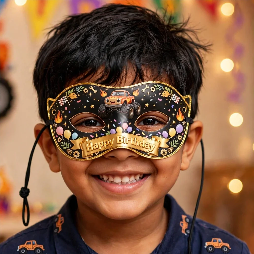 Blaze Monster Machines Theme Party Mask Birthday Party Supplies (PACK OF 12) - 280 GSM Cardstock with Soft Stretchable Elastic Band (7 Inches wide) - Premium Party Decor Supply by Party Decor Mall - View 4