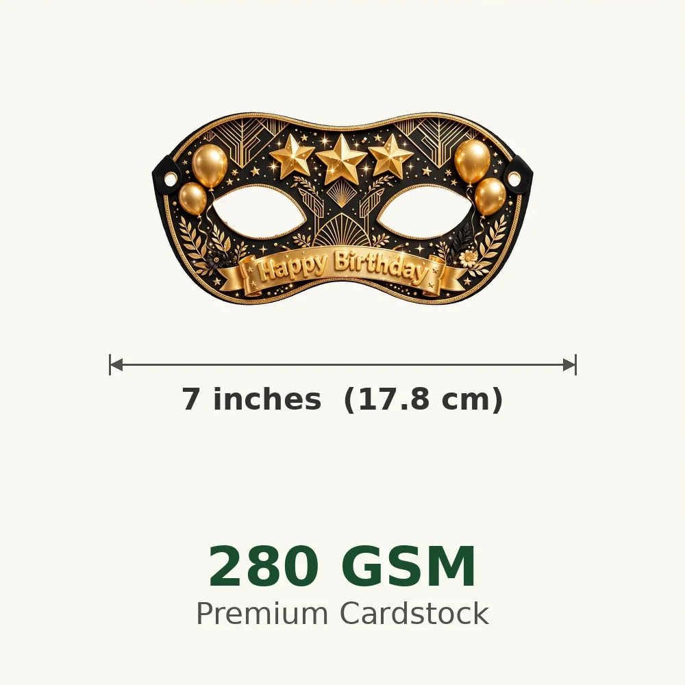 Black & Gold Theme Party Mask Birthday Party Supplies (PACK OF 12) - 280 GSM Cardstock with Soft Stretchable Elastic Band (7 Inches wide) - Premium Party Decor Supply by Party Decor Mall - View 3