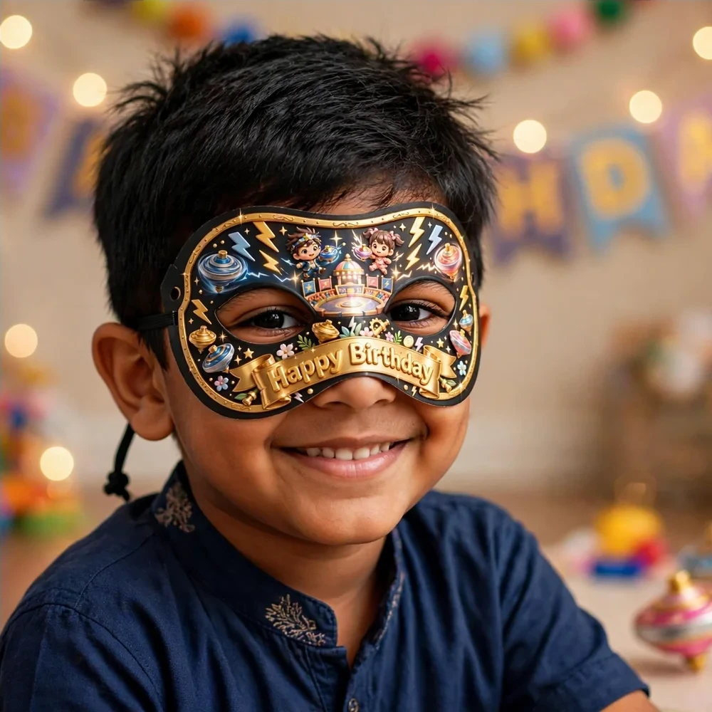 Beyblade Theme Party Mask Birthday Party Supplies (PACK OF 12) - 280 GSM Cardstock with Soft Stretchable Elastic Band (7 Inches wide) - Premium Party Decor Supply by Party Decor Mall - View 4