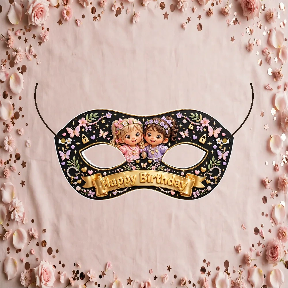 Besties Charm Theme Party Mask Birthday Party Supplies (PACK OF 12) - 280 GSM Cardstock with Soft Stretchable Elastic Band (7 Inches wide)
