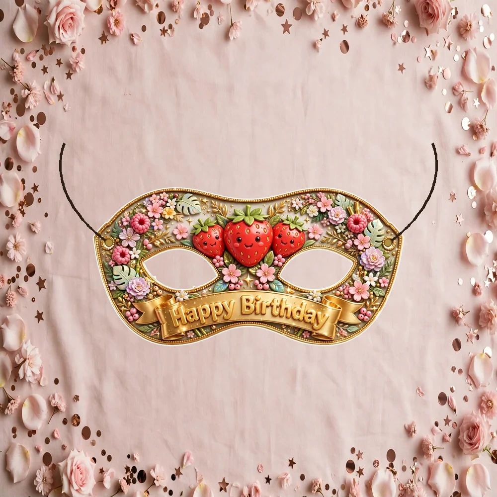 Berry First Theme Party Mask Birthday Party Supplies (PACK OF 12) - 280 GSM Cardstock with Soft Stretchable Elastic Band (7 Inches wide)