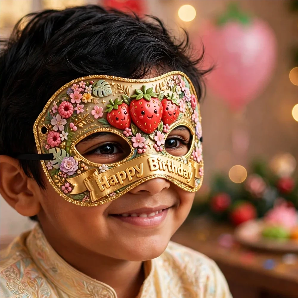 Berry First Theme Party Mask Birthday Party Supplies (PACK OF 12) - 280 GSM Cardstock with Soft Stretchable Elastic Band (7 Inches wide) - Premium Party Decor Supply by Party Decor Mall - View 4