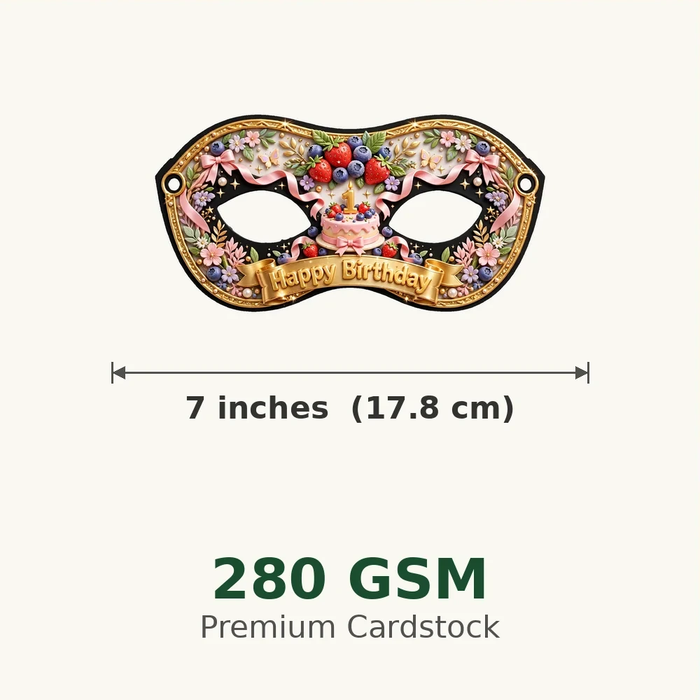 1st Birthday Theme Party Mask Birthday Party Supplies (PACK OF 12) - 280 GSM Cardstock with Soft Stretchable Elastic Band (7 Inches wide) - Premium Party Decor Supply by Party Decor Mall - View 3