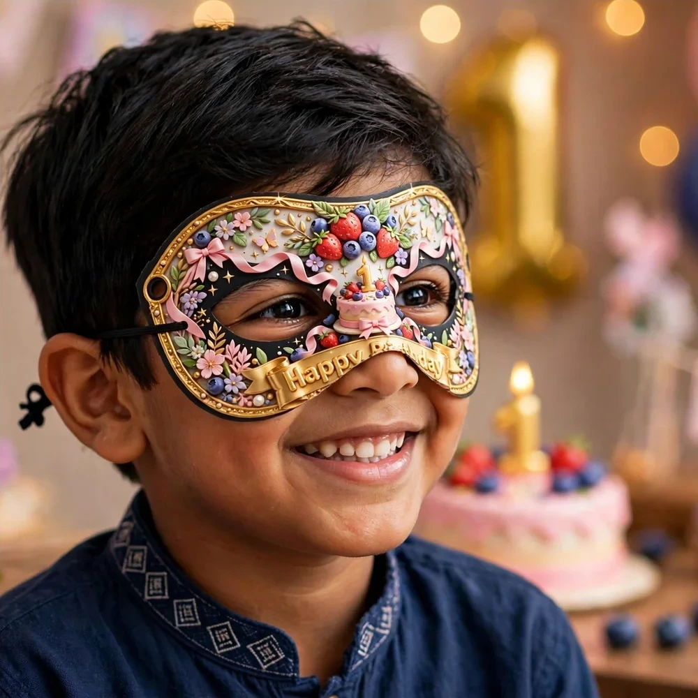 1st Birthday Theme Party Mask Birthday Party Supplies (PACK OF 12) - 280 GSM Cardstock with Soft Stretchable Elastic Band (7 Inches wide) - Premium Party Decor Supply by Party Decor Mall - View 4