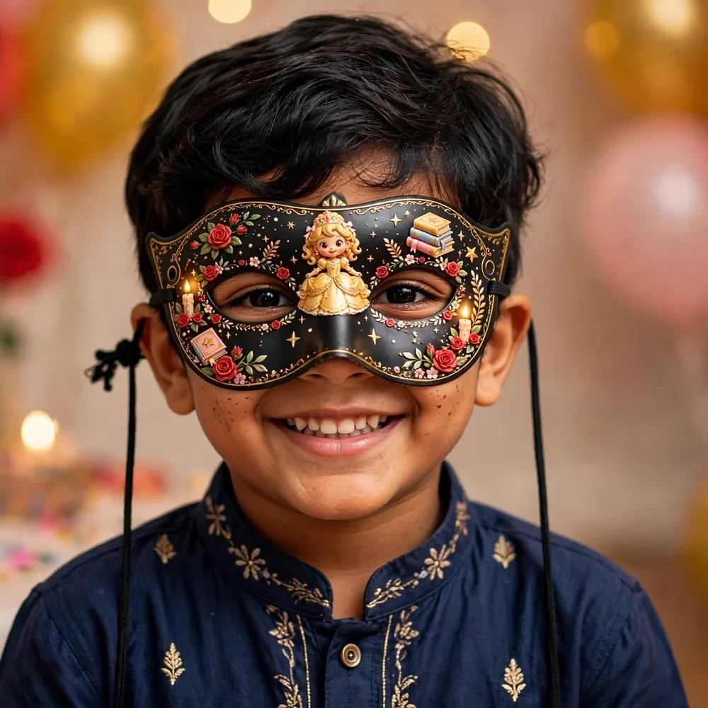 Belle Theme Party Mask Birthday Party Supplies (PACK OF 12) - 280 GSM Cardstock with Soft Stretchable Elastic Band (7 Inches wide) - Premium Party Decor Supply by Party Decor Mall - View 4