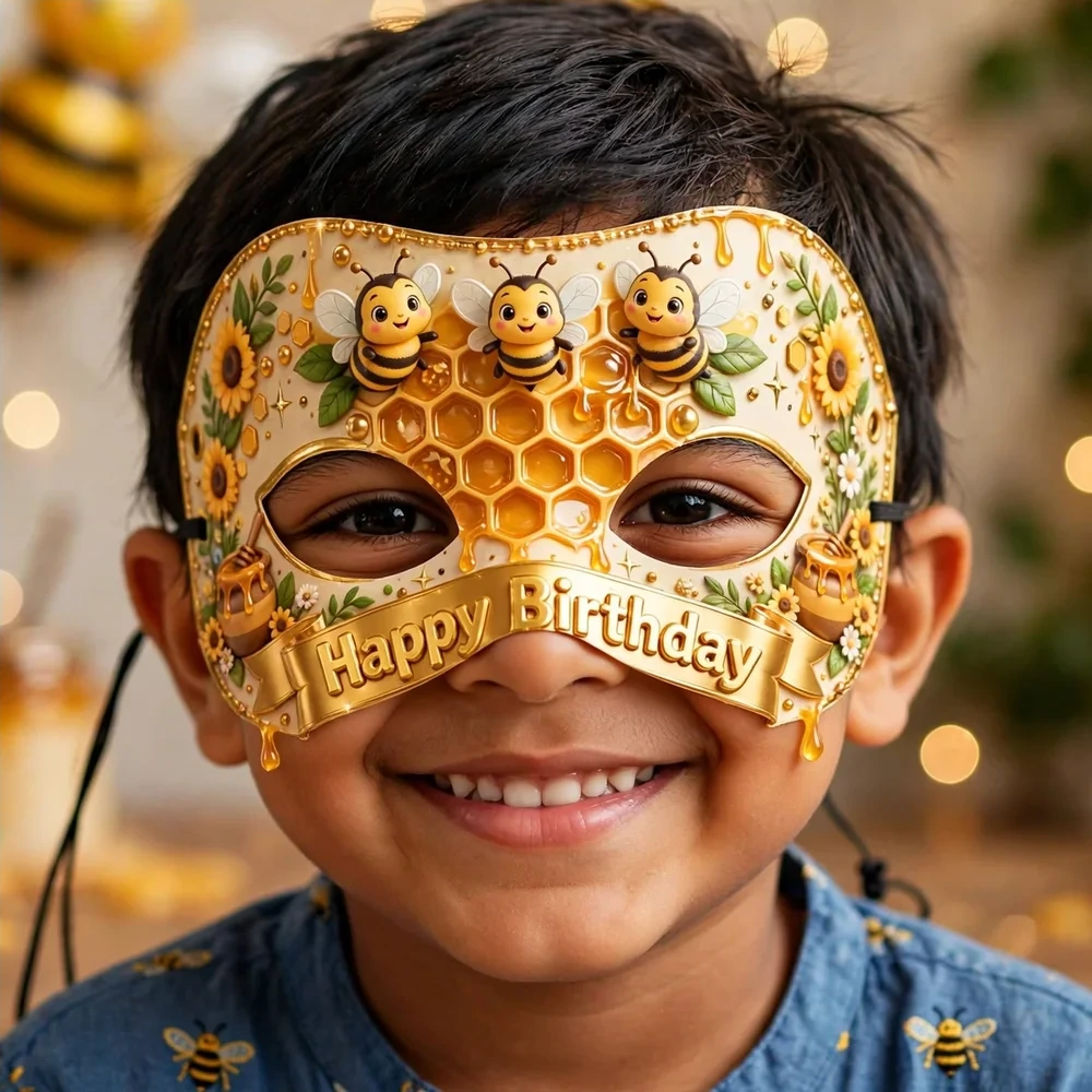 Bee Theme Party Mask Birthday Party Supplies (PACK OF 12) - 280 GSM Cardstock with Soft Stretchable Elastic Band (7 Inches wide) - Premium Party Decor Supply by Party Decor Mall - View 4