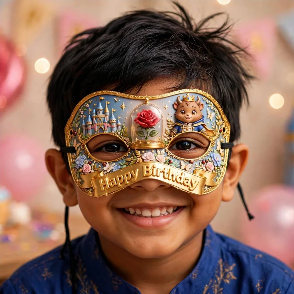 Beauty Beast Theme Party Mask Birthday Party Supplies (PACK OF 12) - 280 GSM Cardstock with Soft Stretchable Elastic Band (7 Inches wide) - Premium Party Decor Supply by Party Decor Mall - View 4