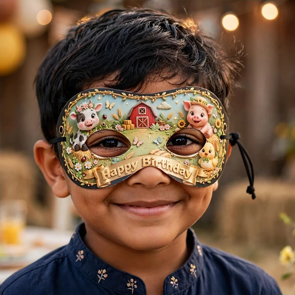 Barnyard Theme Party Mask Birthday Party Supplies (PACK OF 12) - 280 GSM Cardstock with Soft Stretchable Elastic Band (7 Inches wide) - Premium Party Decor Supply by Party Decor Mall - View 4