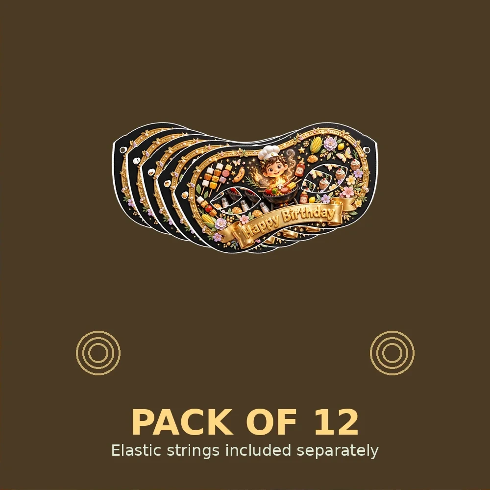 Barbecue Theme Party Mask Birthday Party Supplies (PACK OF 12) - 280 GSM Cardstock with Soft Stretchable Elastic Band (7 Inches wide) - Premium Party Decor Supply by Party Decor Mall - View 2