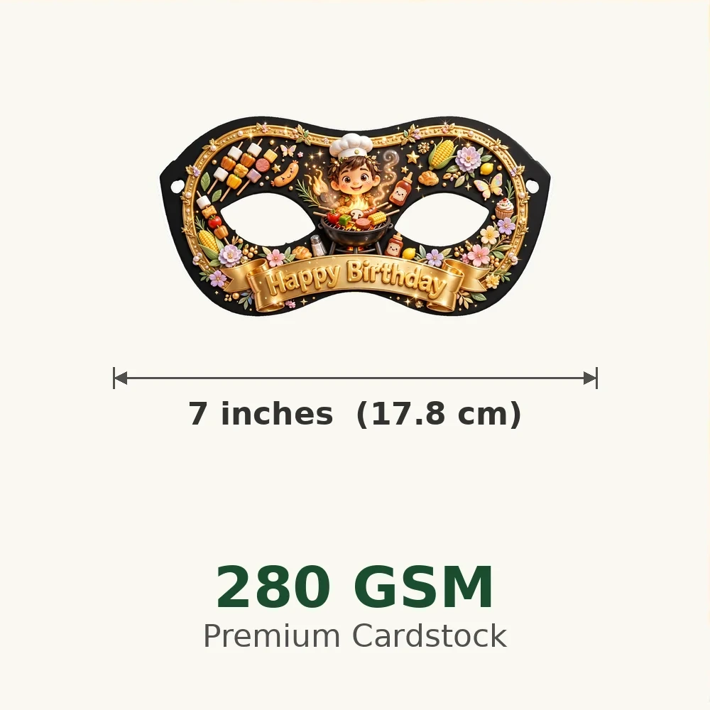 Barbecue Theme Party Mask Birthday Party Supplies (PACK OF 12) - 280 GSM Cardstock with Soft Stretchable Elastic Band (7 Inches wide) - Premium Party Decor Supply by Party Decor Mall - View 3