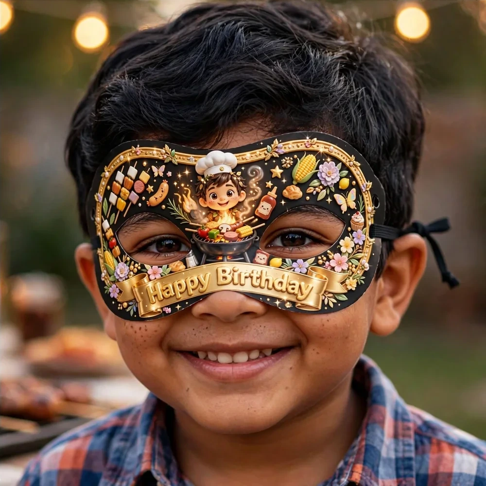 Barbecue Theme Party Mask Birthday Party Supplies (PACK OF 12) - 280 GSM Cardstock with Soft Stretchable Elastic Band (7 Inches wide) - Premium Party Decor Supply by Party Decor Mall - View 4