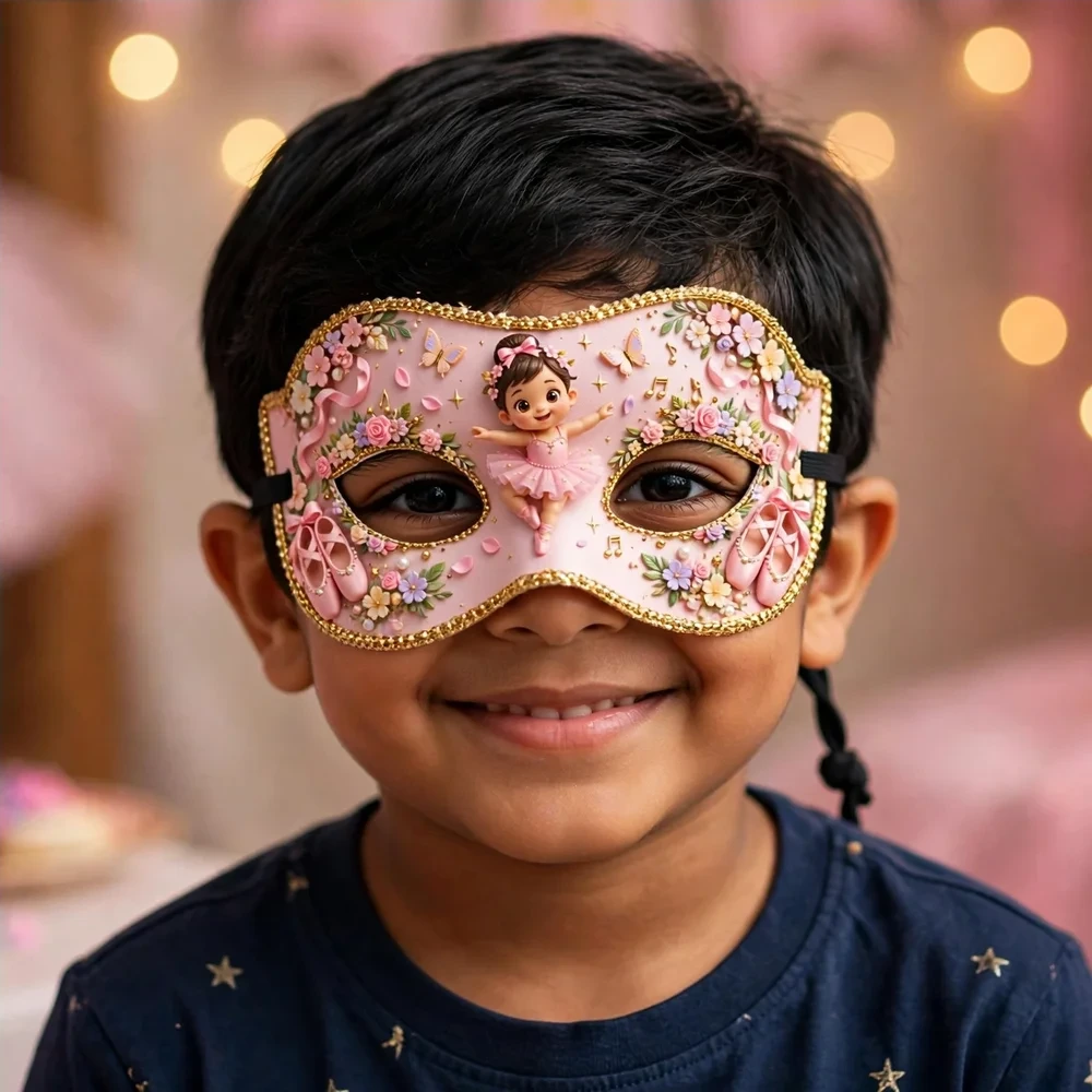 Ballerina Theme Party Mask Birthday Party Supplies (PACK OF 12) - 280 GSM Cardstock with Soft Stretchable Elastic Band (7 Inches wide) - Premium Party Decor Supply by Party Decor Mall - View 4