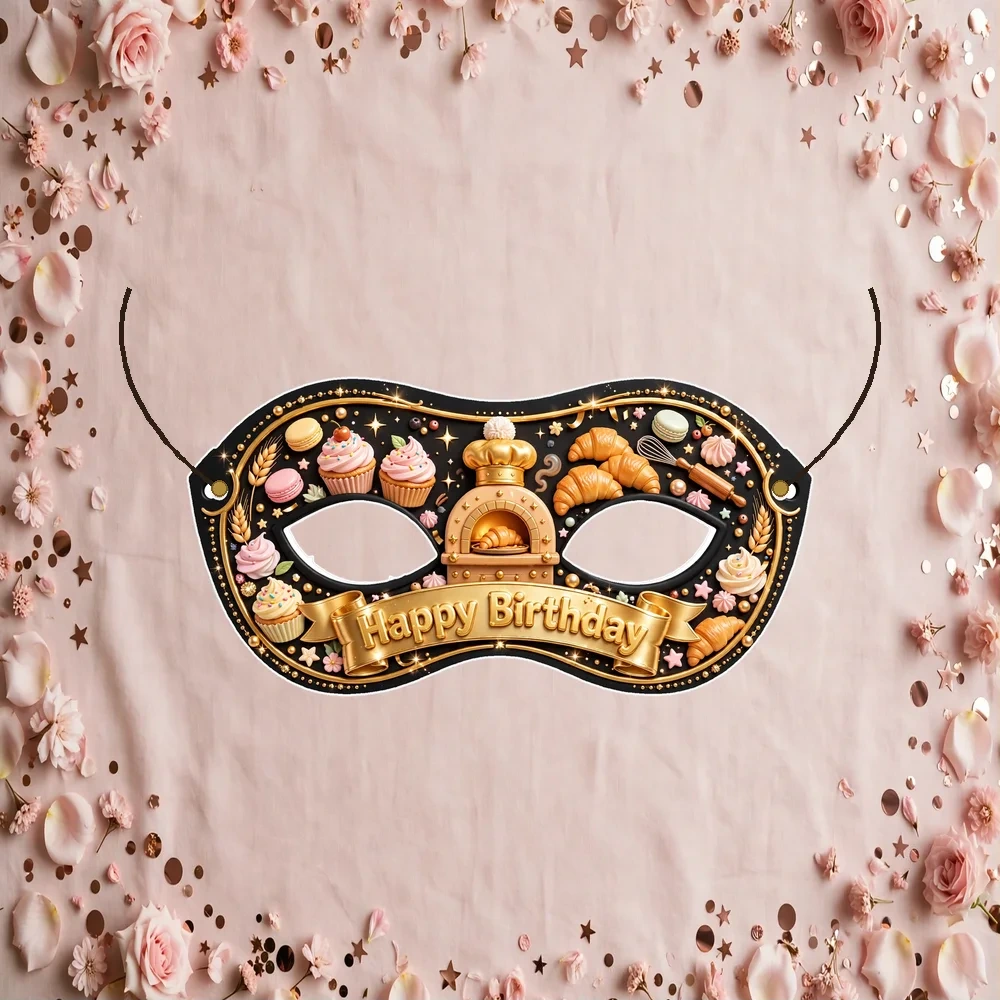 Bakery Theme Party Mask Birthday Party Supplies (PACK OF 12) - 280 GSM Cardstock with Soft Stretchable Elastic Band (7 Inches wide)