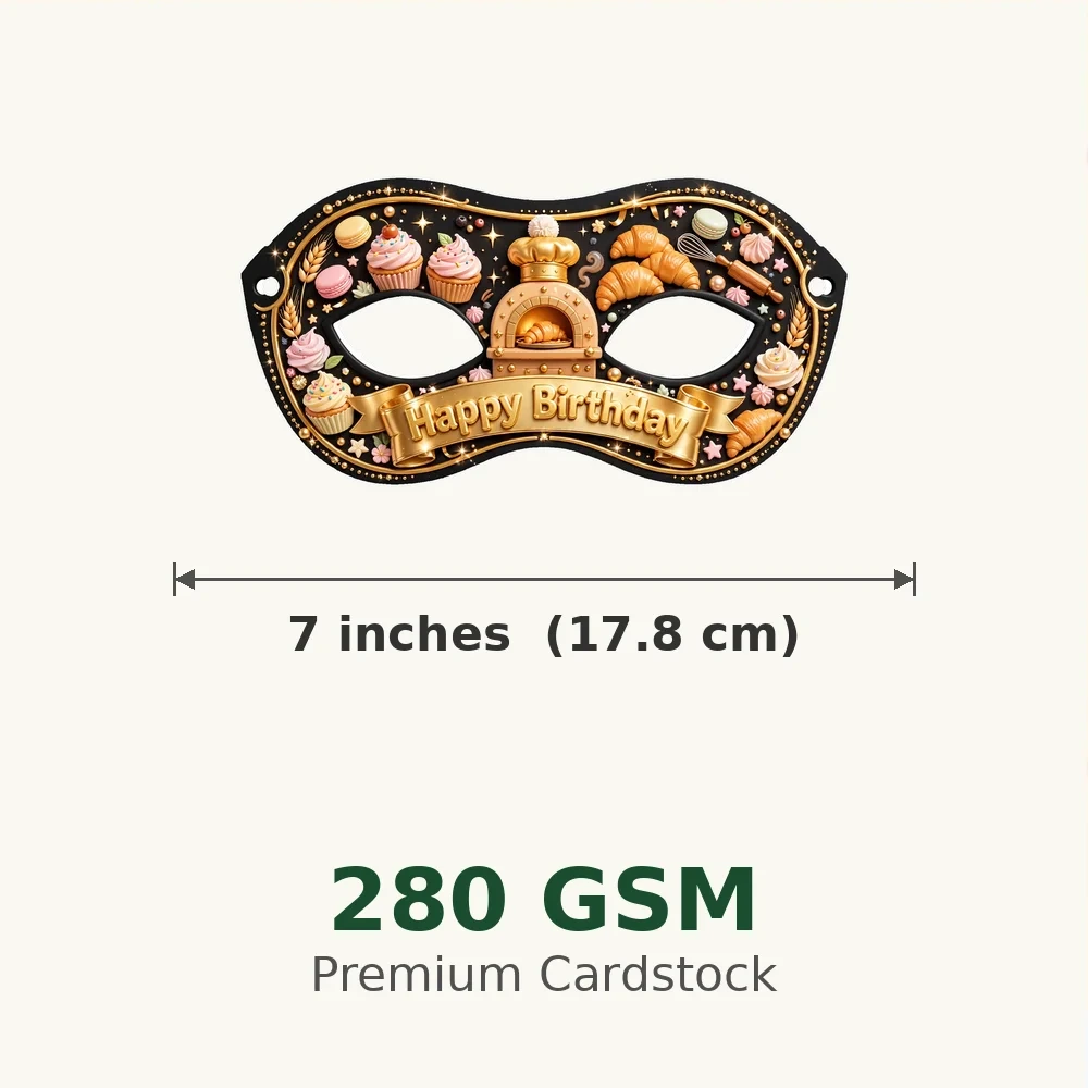 Bakery Theme Party Mask Birthday Party Supplies (PACK OF 12) - 280 GSM Cardstock with Soft Stretchable Elastic Band (7 Inches wide) - Premium Party Decor Supply by Party Decor Mall - View 3