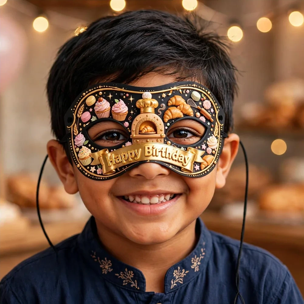 Bakery Theme Party Mask Birthday Party Supplies (PACK OF 12) - 280 GSM Cardstock with Soft Stretchable Elastic Band (7 Inches wide) - Premium Party Decor Supply by Party Decor Mall - View 4