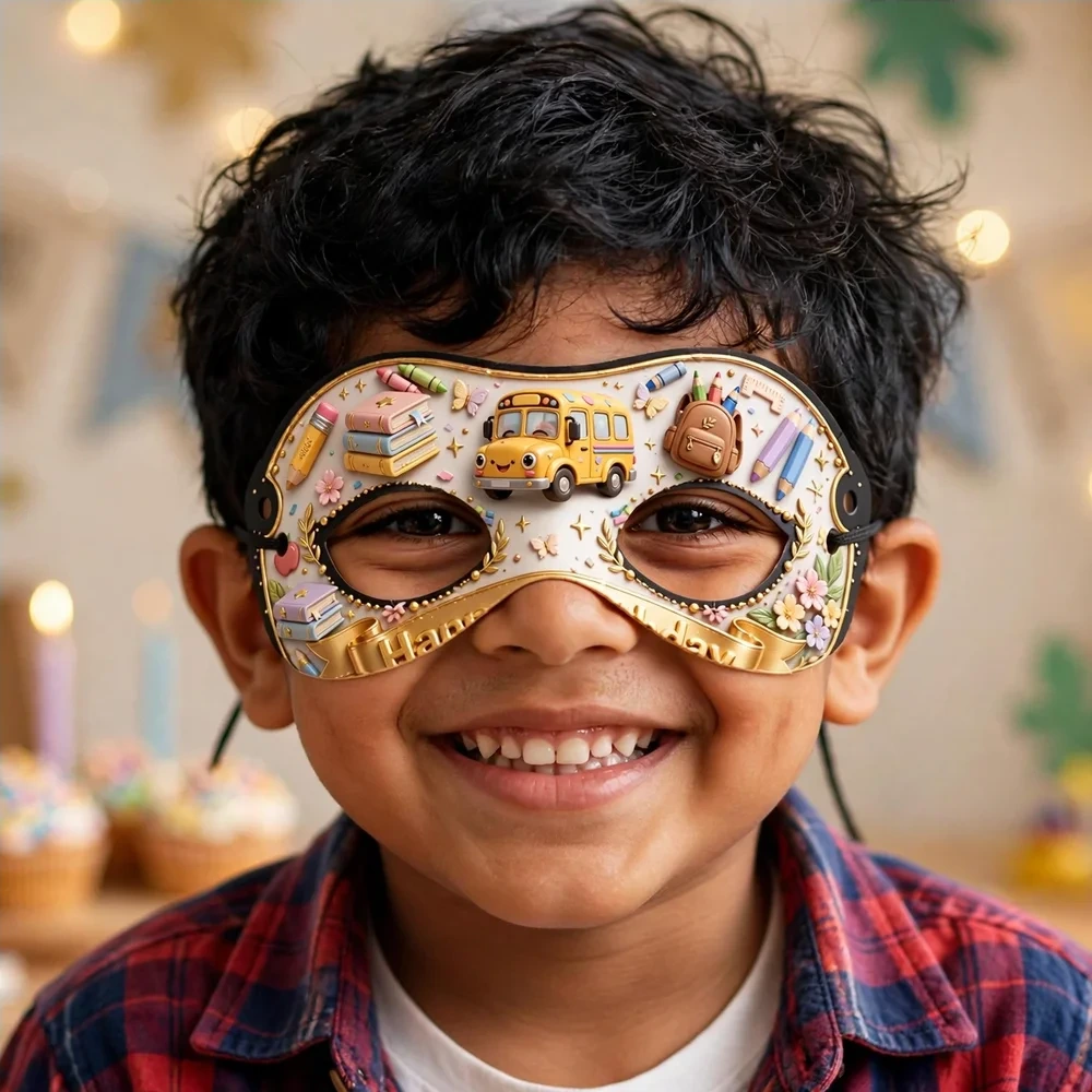 Back To School Theme Party Mask Birthday Party Supplies (PACK OF 12) - 280 GSM Cardstock with Soft Stretchable Elastic Band (7 Inches wide) - Premium Party Decor Supply by Party Decor Mall - View 4