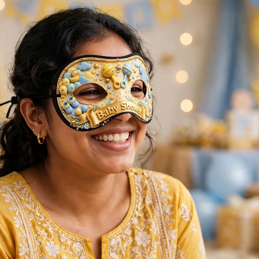 Baby Shower Theme Party Mask Birthday Party Supplies (PACK OF 12) - 280 GSM Cardstock with Soft Stretchable Elastic Band (7 Inches wide) - Premium Party Decor Supply by Party Decor Mall - View 4
