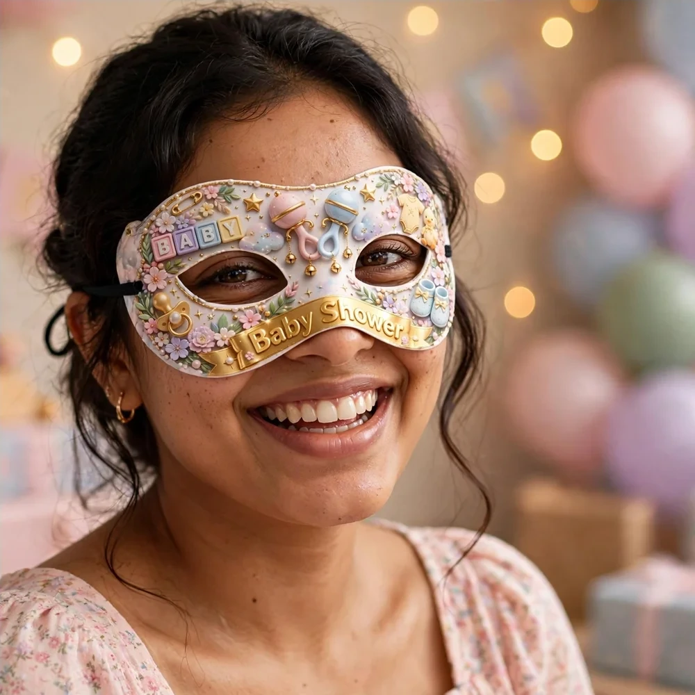 Baby Shower Theme Party Mask Birthday Party Supplies (PACK OF 12) - 280 GSM Cardstock with Soft Stretchable Elastic Band (7 Inches wide) - Premium Party Decor Supply by Party Decor Mall - View 4