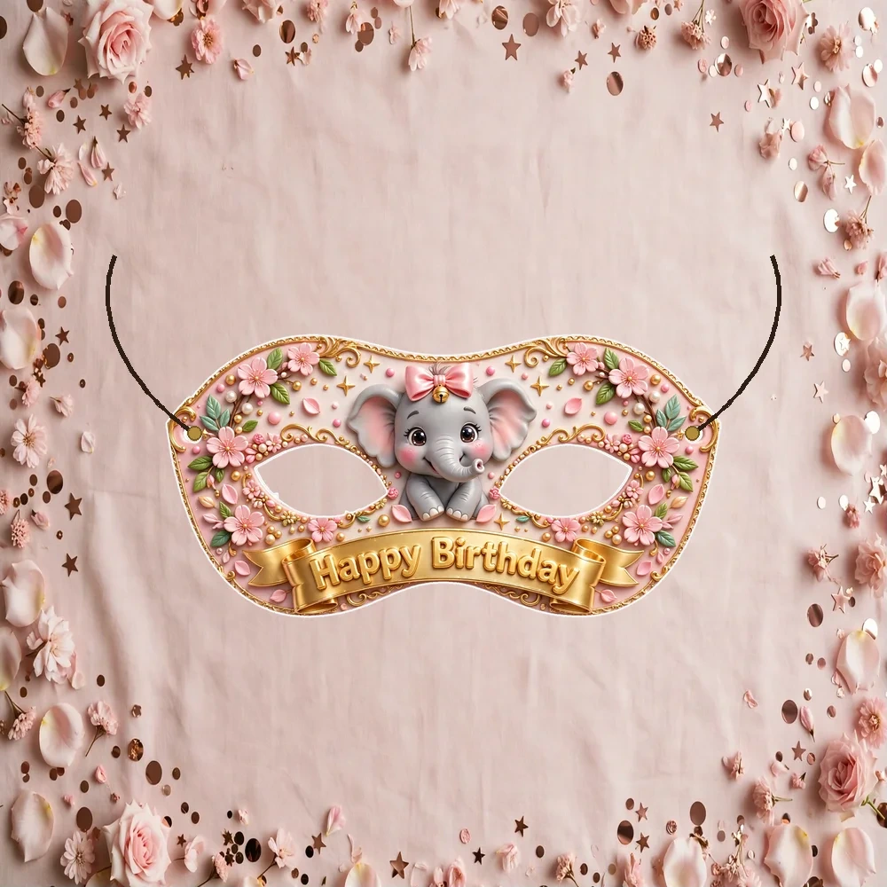 Baby Elephant Girl Theme Party Mask Birthday Party Supplies (PACK OF 12) - 280 GSM Cardstock with Soft Stretchable Elastic Band (7 Inches wide) - Premium Party Decor Supply by Party Decor Mall - View 1