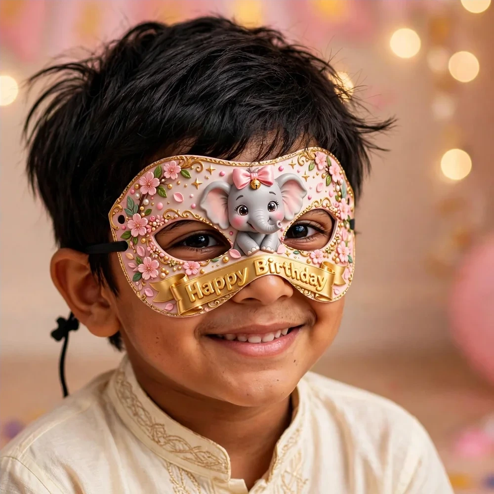 Baby Elephant Girl Theme Party Mask Birthday Party Supplies (PACK OF 12) - 280 GSM Cardstock with Soft Stretchable Elastic Band (7 Inches wide) - Premium Party Decor Supply by Party Decor Mall - View 4