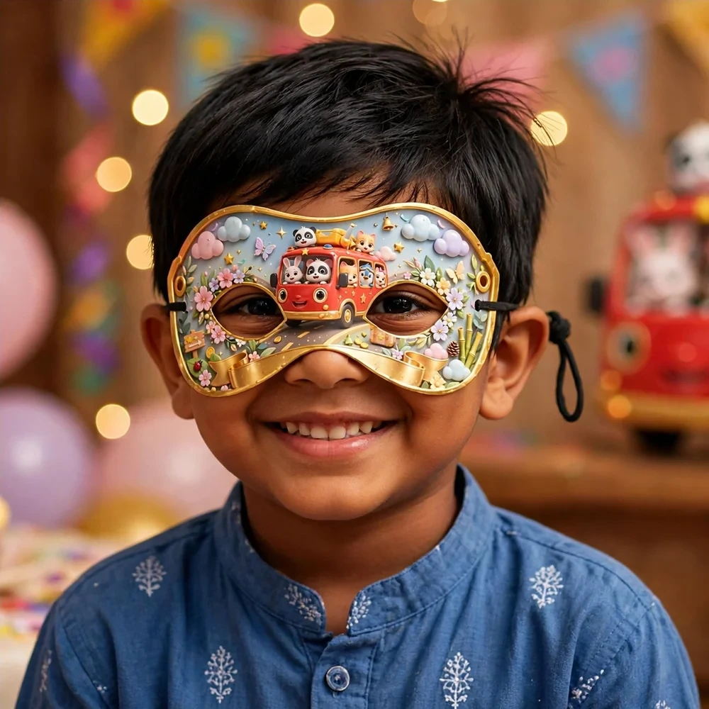Baby Bus Theme Party Mask Birthday Party Supplies (PACK OF 12) - 280 GSM Cardstock with Soft Stretchable Elastic Band (7 Inches wide) - Premium Party Decor Supply by Party Decor Mall - View 4