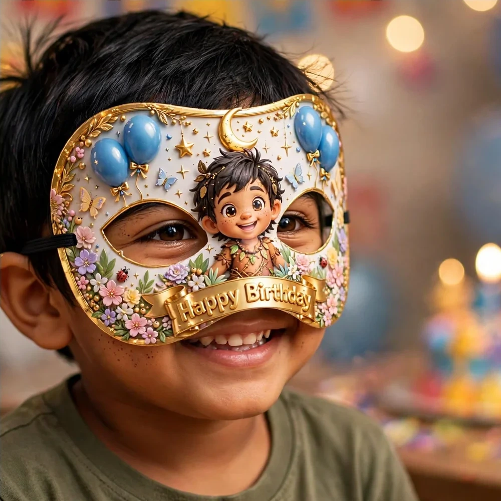 Baby Boy Theme Party Mask Birthday Party Supplies (PACK OF 12) - 280 GSM Cardstock with Soft Stretchable Elastic Band (7 Inches wide) - Premium Party Decor Supply by Party Decor Mall - View 4